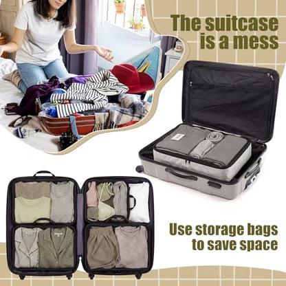 7 Pcs Packing Cubes for Travel Days of Week Compression Packing Cube with Labels Organizers Luggage Storage Bag(Brown,Large) - color: Brown