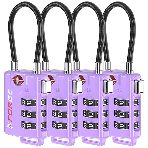 Forge TSA Approved Luggage Locks, Re-settable Combination with Alloy Body, Purple 4 Locks. - color: Purple 4 Pack