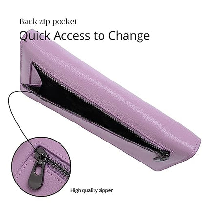 Bveyzi Ultra Slim Thin Leather RFID Blocking Credit Card Holder Bifold Clutch Wallets for Women - color: Light Purple