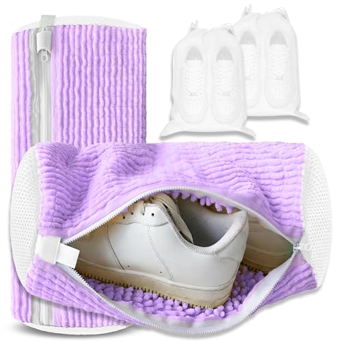 2Pcs Reusable Shoe Washing Machine Bag for Washer and Dryer:Free Up Hands, Prevent Deformation,shoe bag with Zipper Protection Design, Use for all Shoes,Sports Shoes - color: B-Purple