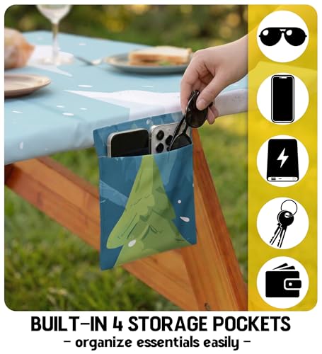 Picnic Table Cover with Bench Covers Waterproof Vinyl Elastic Rectangle Fitted Table Cloth Camping Lovers Essentials Rv Car Travel Overlanding Outdoor Roadtrip Road Trip Men Women Camper Gifts 6 Foot - color: Blue mountains, size: 72in