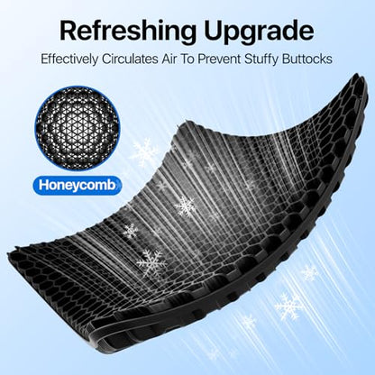 Gel Seat Cushion, Cooling Thick Big Breathable Honeycomb Design Absorbs Pressure Points Seat Cushion with Non-Slip Cover for Office Chair Home Cars Wheelchair - color: Black
