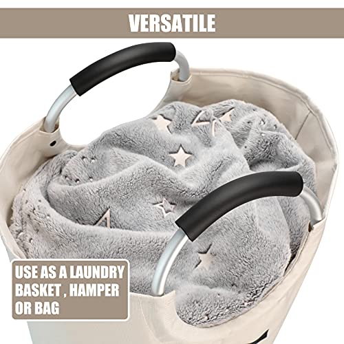 DOKEHOM 125L X-Large Laundry Basket, Collapsible Laundry Bag, Freestanding Tall Clothes Hamper, Foldable Washing Bin (Beige) - color: Beige, size: 125L