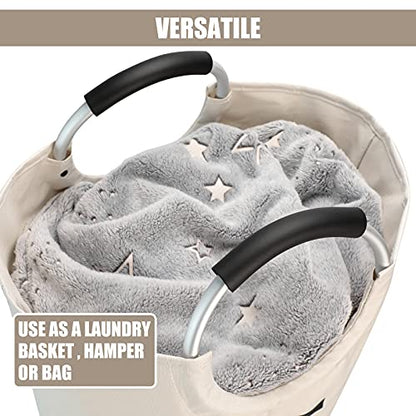 DOKEHOM 125L X-Large Laundry Basket, Collapsible Laundry Bag, Freestanding Tall Clothes Hamper, Foldable Washing Bin (Beige) - color: Beige, size: 125L