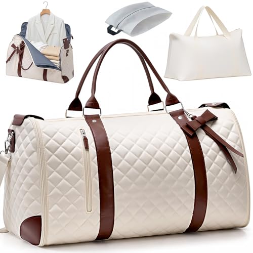 GARPROVM Garment Bags for Travel Women, 3 in 1 Convertible Garment Duffle Bags with Separated Tote Bag, Waterproof Suit Bag Travel Carry On Luggage Weekender Bag for Business Trip, Beige - color: Beige