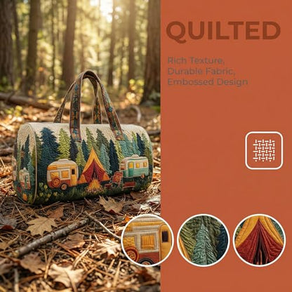 Hippie Van Quilted Duffle Bag Weekender Travel Bag Carry-On Luggage for Overnight Trips Boho Hippie Journey Duffel Bag Gym Yoga Tote (Style 4, Large (18" L x 9" W x 9" H))