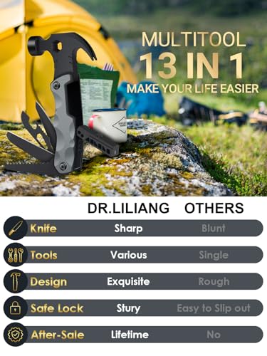 Fathers Day Dad Gifts from Daughter Son Wife, 13 in 1 Hammer Multitool, Cool Camping Accessories Survival Tools, Unique Birthday Present Ideas Gifts for Men, Husband, Grandpa, Step Dad, Him - style: MEN GIFTS