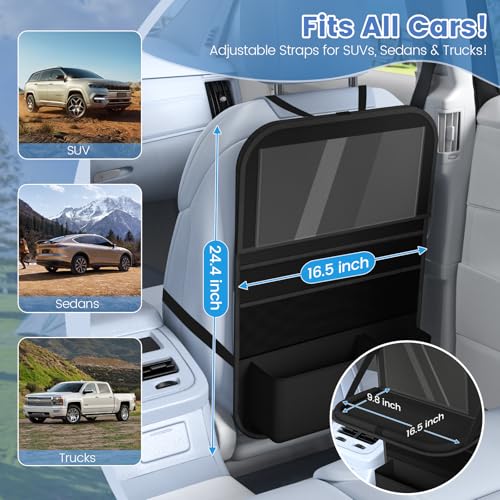 Car Backseat Organizer with table Tray(1Pack) 9 Storage Pockets Backseat Car Organizer with Tablet Holder, Back seat Organizer for Kids Road Trip Essentials Travel - style: 1Pack with Food Tray-Black