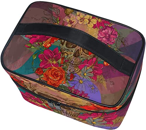 Makeup Bag Rose Skull Travel Cosmetic Bags Organizer Train Case Toiletry Make Up Pouch - color: color7