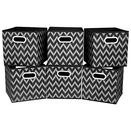 Collapsible Cube Storage Bins Chevron Cloth Storage Inserts Cubes Folding Fabric Storage Boxes 10.5x10.5 X 11 In Black Storage Baskets Drawer for Cube Organizer Storage QY-SC10-6 - color: Gray brown waves(Set of 6)