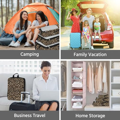 7 Pcs Compression Packing Cubes for Travel, Waterproof Suitcase Luggage Backpack Organizer with Toiletry Bag Travel Essentials for Women/Men-Leopard - color: Brown-Leopard