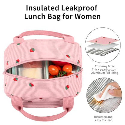 Lunch Bag Women Lunch Box for Women Adult Cute Insulated Lunch Bag Small Cooler Lunch Tote Bags for Work Picnic Travel (Pink-Strawberry) - color: Pink-Strawberry