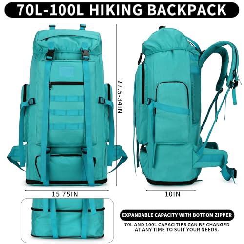 Hiking Backpack for Men 70L/100L Camping Backpack Military Rucksack Molle 3 Days Assault Pack for Climbing | Camping Backpack - color: 100l-lakeblue