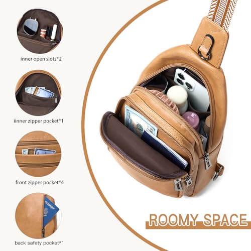 Leresas Sling Bag for Women Cross Body Purse Fanny Pack Sling Backpack Vegan Leather Over Shoulder Crossbody Handbag Travel Gifts Tan - color: Tan