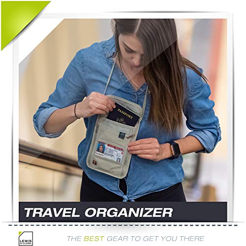 Lewis N. Clark RFID Blocking Stash Neck Wallet, Travel Pouch + Passport Holder for Women & Men, Taupe - color: Taupe