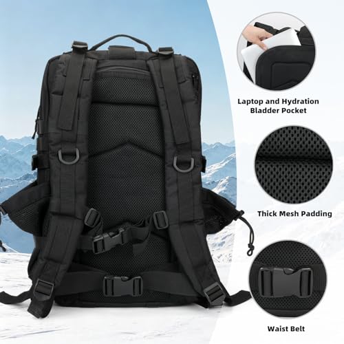 Hannibal Tactical MOLLE Assault Backpack, Tactical Backpack Military Army Camping Rucksack, 3-Day Pack Trip w/USA Flag Patch, D-Rings, Flag patch with water bottle - color: Flag Patch With Water Bottle