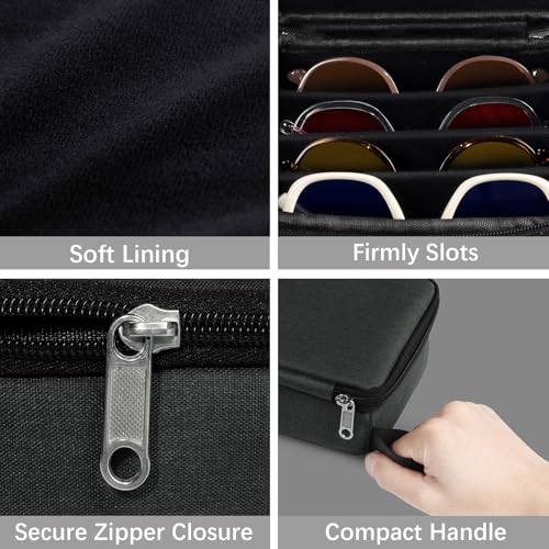 Bukere Travel Sunglasses Organizer Case, Adjustable Slot For Multiple Pairs, Portable Eyeglasses Storage Box for Men Women - color: Darkgrey, style: 4 Slots