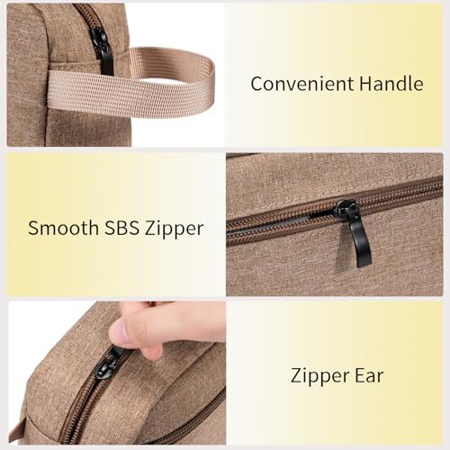 Travel Hanging Toiletry Bag with Carry Handle - Water-Resistant Small Cosmetic Organizer for Men & Women, Makeup, Shaving Kit, Gym & Travel Essentials (Camel) - color: Camel