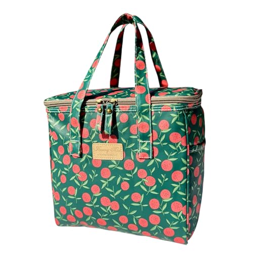 Kwang Min Fruit Insulated Lunch Bag for Women,Reusable Lunch Box,Large Cooler for Office,Picnic Outdoors,Waterproof Fabric,Ideal Summer Trip Bag (Cherry Green) - color: Cherry Green