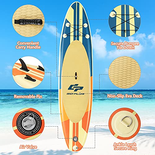 Goplus Inflatable Stand up Paddle Board, 10'/10.5'/11' SUP 6" Thick with Premium Accessories, Adjustable Aluminum Paddle, Leash, Carry Bag, Hand Pump, Removable Fin, ISUP for Adults - size: 10.5 FT, style: Beige