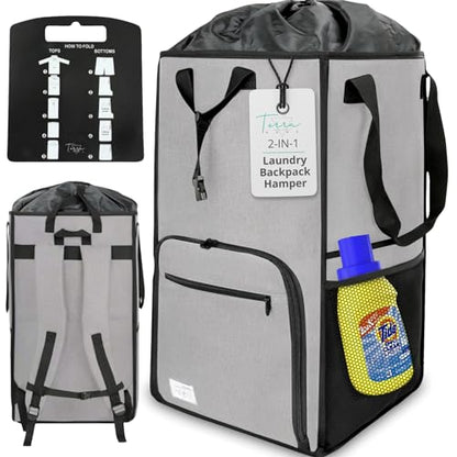 Terra Home Portable Extra Large Laundry Bag, College Dorms Apartment Essentials with Chest Strap, Shirt Folding Board Collapsible Foldable Laundry Bag, Clothes Hamper College Student Gifts (Grey) - color: Grey