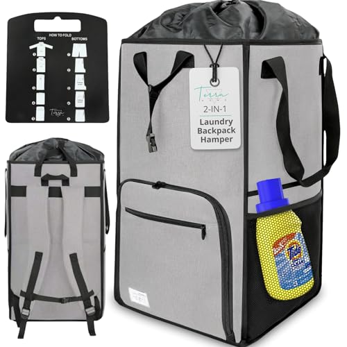 Terra Home Portable Extra Large Laundry Bag, College Dorms Apartment Essentials with Chest Strap, Shirt Folding Board Collapsible Foldable Laundry Bag, Clothes Hamper College Student Gifts (Grey) - color: Grey