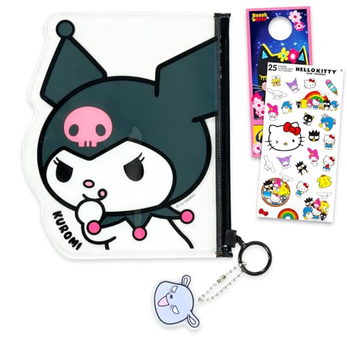 SANRIO Kuromi Clear Toiletry Bag Set - Bundle Clear Cosmetic Bag for Makeup, Travel Size Toiletries, Plus Stickers, More | Kuromi Travel Bag for Girls, Women