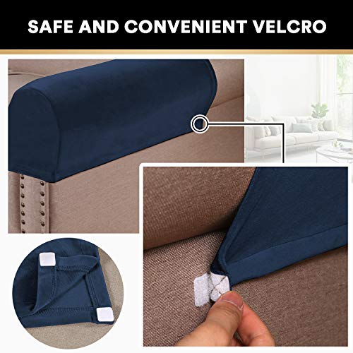 PrinceDeco 2 Pack Thick Velvet Stretch Armrest Covers for Chairs and Sofas Armchair Covers for Arms Couch Arm Covers Armrest Covers for Sofa Non Slip, Navy - color: Navy