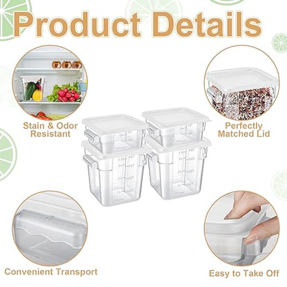 Barydat 4 Pcs Square Food Storage Containers with Lids Measurement Scales, 2qt & 4qt Clear Plastic Stackable Containers for Dough Proofing Baking Kitchen Restaurant and Pantry Organization(White) - color: White