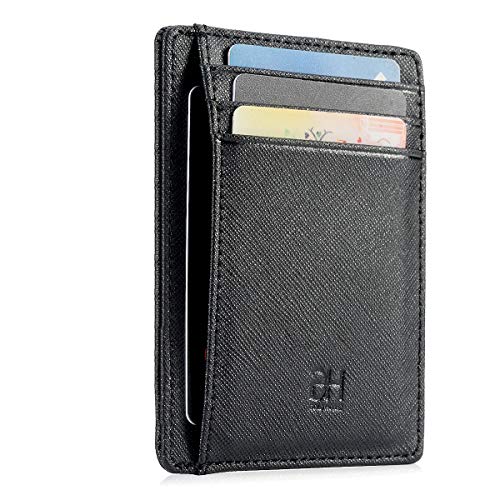 GH GOLD HORSE Slim RFID Blocking Card Holder Minimalist Leather Front Pocket Wallet for Women | Slim - color: Cross-Black
