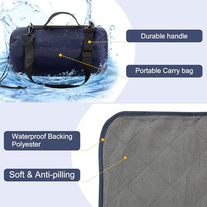 Tranqun 2 Large Outdoor Blanket 78'' x 55'' Quilted Windproof Waterproof Fleece Sandproof Stadium Foldable Warm Blanket for Camping Picnic Sporting Events Cold Weather (Navy Blue) - color: Navy Blue