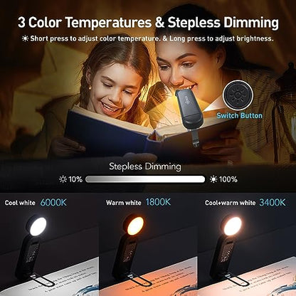 VAVOFO USB Rechargeable Book Light, Blue Light Blocking, Amber Clip-On Bookmark Shaped Reading Light, Eye Care 6 LEDs With 9 Lighting Modes for Bookworms (Grey) - color: Gray