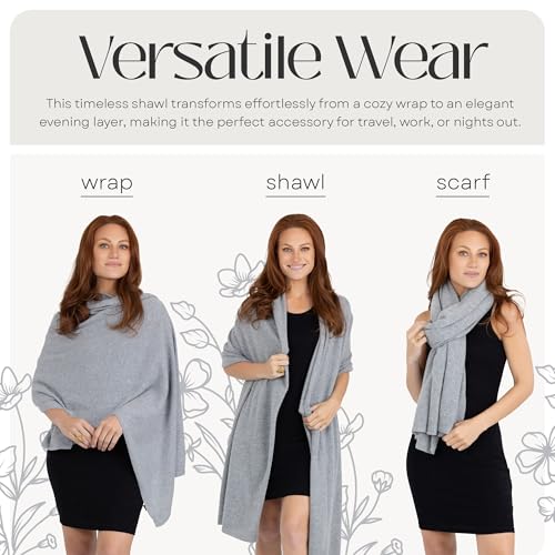 Velanio Cashmere 100% Cashmere Knitted Wrap Pashmina Shawl Extra Large Scarf Stole for Women Travel - color: Light Grey