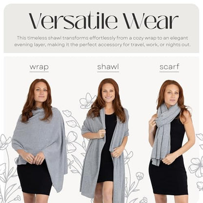 Velanio Cashmere 100% Cashmere Knitted Wrap Pashmina Shawl Extra Large Scarf Stole for Women Travel - color: Light Grey