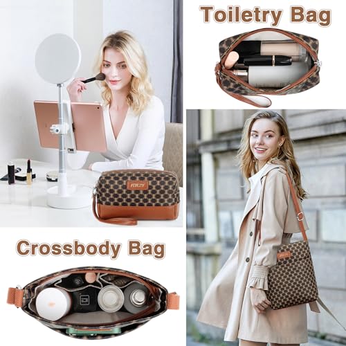 ITIEZY Weekender Overnight Bag for Women - Large Travel Duffel Bag with Shoe Compartment, Gym Duffel Bag Hospital Bag Carry On Tote Bags for Airplanes with Crossbody Bag Toiletry Bag 3Pcs Set - color: 9-dark Brown