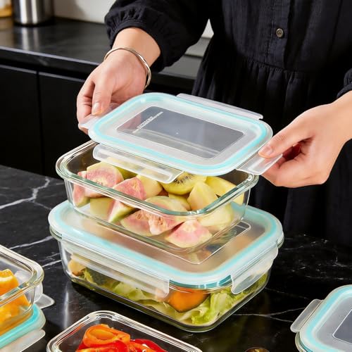 Liuruiyu Glass Food Storage Containers with Lids, 8 Pack Meal Prep Containers, Airtight Bento Boxes with Leak Proof Locking for Microwave, Oven, Freezer and Dishwasher, BPA Free（5oz to 36oz） - color: 8 Pack-(5-35oz)