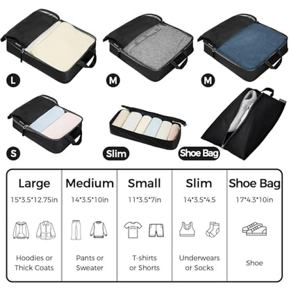BAGAIL 6 Set Ultralight Compression Packing Cubes Packing Organizer for Travel Accessories Luggage Suitcase Backpack - color: Black40D, style: Mesh Pattern