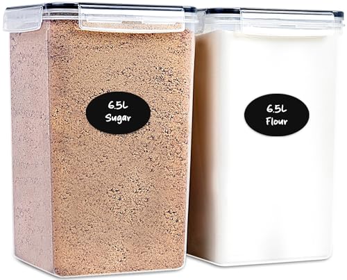 Extra Large Flour and Sugar Storage Containers 6.5L/220 Fl. oz; Set of 2 Plastic Bulk Airtight Food Storage Rice Containers With Lids - Kitchen Pantry Organizer and Storage Canisters, Marker & Labels - color: 03 - 6.5L (Set of 2)