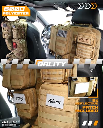DBTAC Tactical Molle Car Seat Organizer | Vehicle Back Panel with 5X Detachable Pouches, US Flag & Writable Reflective Patch for Cars, Trucks, SUVs, Sedans - color: Camo