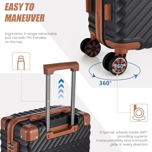 Cosbarn Carry On Luggage 22x14x9 Airline Approved, Hardside 20 Inch Carry on Suitcases with Wheels, Hard Shell ABS Lightweight Carry on Luggage Set, Travel Suitcase Set with TSA Lock, Black - color: Black, size: 3 Piece Sets (20/BP/TB)