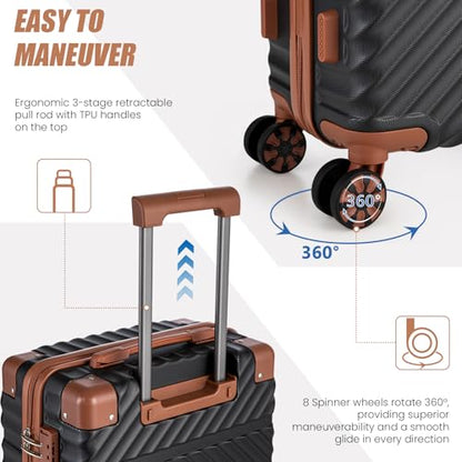 Cosbarn Carry On Luggage 22x14x9 Airline Approved, Hardside 20 Inch Carry on Suitcases with Wheels, Hard Shell ABS Lightweight Carry on Luggage Set, Travel Suitcase Set with TSA Lock, Black - color: Black, size: 3 Piece Sets (20/BP/TB)