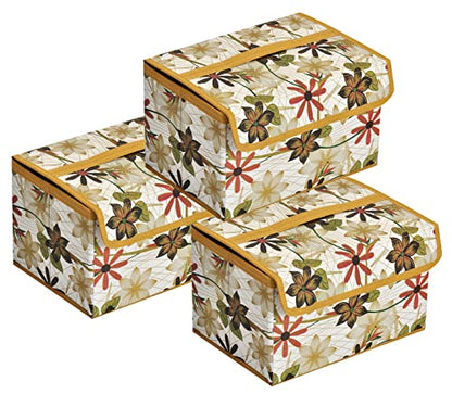 atorakushon Fabric Foldable Storage Travel Closet Cabinet Organizer Storage Boxes for Storing Socks Bra Handkerchiefs for Universal Fit Pack of 3 Gold