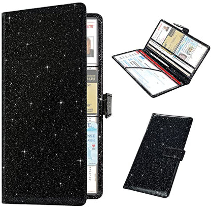 RSAquar Car Registration and Insurance Holder, Vehicle Glove Box Organizer Cool Car Accessories, Auto Truck Document Holder for Cards, Driver License, Black Glitter - color: AAA Glitter Black