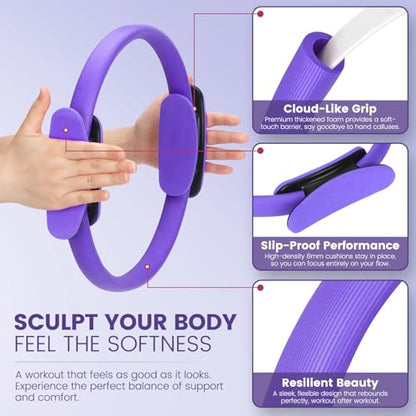 Pilates Kit for Women 13PCS, Pilates Ring and Ball Set with Magic Circle, Resistance Bands Set, Figure 8 Band, Yoga Ring & Grip Socks, Home Workout Equipment Essentials Starter Kit for Beginners - color: Purple
