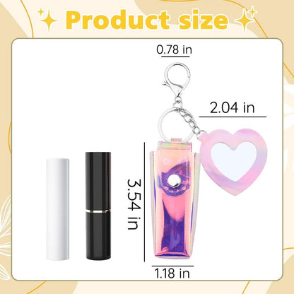 Sisadodo Glitter Lip Oil Holder Key Chains for Woman Lipstick Case with Mirror Lip Balm Keychain for Lipstick Case Keychain - color: Pv Pink-heart