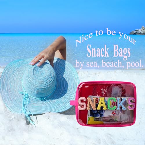 Snack Bags Clear Makeup Bag Large Suncreen Bag Travel Toiletry Bag Chenille Glitter Nylon Cosmetic Pouch (XL, Hot Pink-Snacks) - color: Clear HotPink-Snacks, size: XL