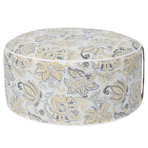 Inflatable Outdoor Ottoman,20"x9" Portable Patio Pouf,Water Resistant,Fade-Resistant,Round Blow Up Footrest Stools for Home Garden Camping Travel(Yellow Flower) - color: Yellow Flower