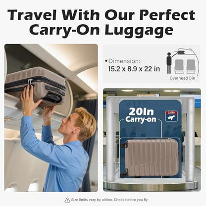 Coolife Carry On Luggage Airline Approved with Spinner Wheels, Hard Shell Suitcase TSA Lock Lightweight Travel Luggage 20-inch,Brown - color: brown, size: Small(20in)