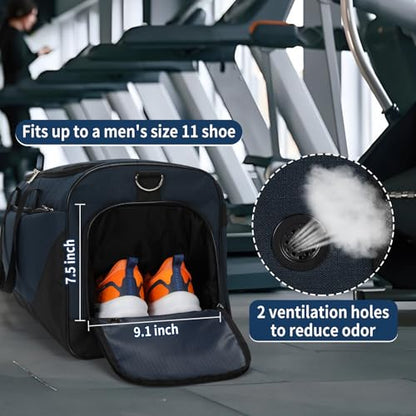 iFARADAY Men's Duffle Bag with Shoes Compartment, 24 inch, Navy Blue | 52L, Multi Pockets, Gym Sport Duffle Bag, Travel, Fitness & Workout - color: Navy Blue