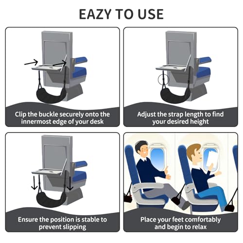 Airplane Foot Rest Hammock for Flight, Adjustable Foot Rest Under Desk, Portable Wide Foot Support for Long Trips & Office, Travel Essentials, Best Airplane Gadgets & Travel Gifts (1 PC) - size: 1 Pack